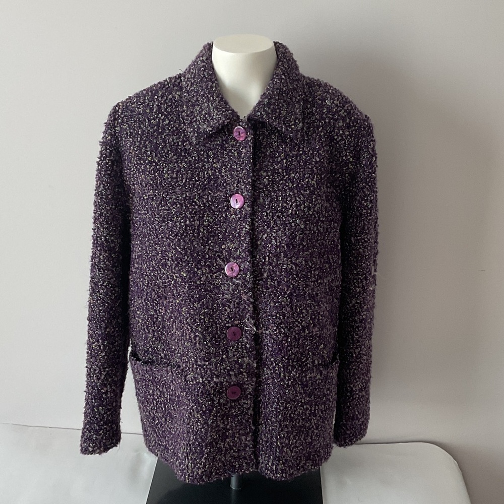 Purple Bouclé Button-Front Jacket